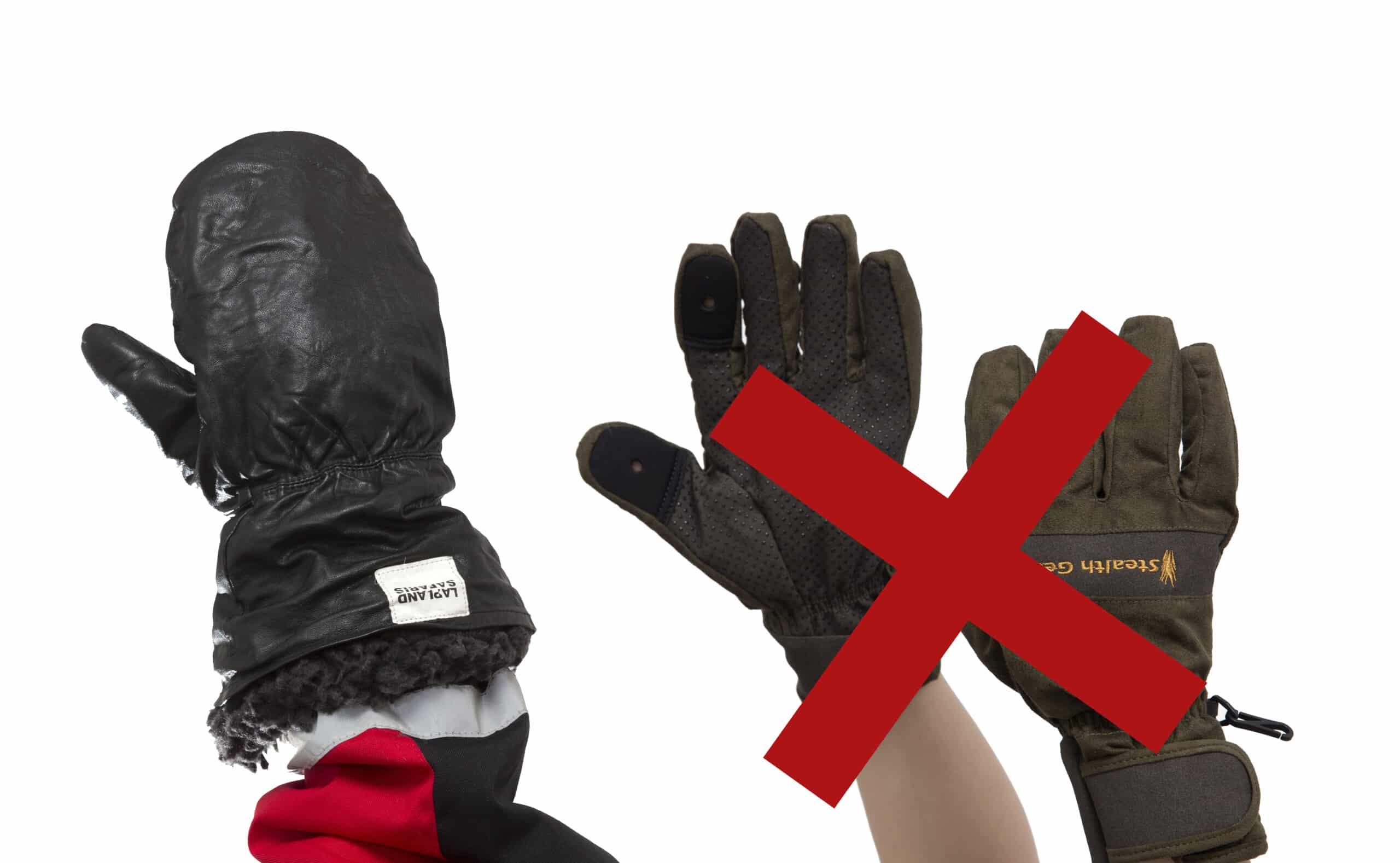 Guanti invernali neri e rossi con polsini in pile per attività outdoor in ambienti freddi