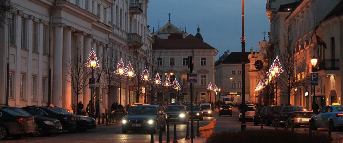 Lituania, Vilnius con illuminazioni natalizie