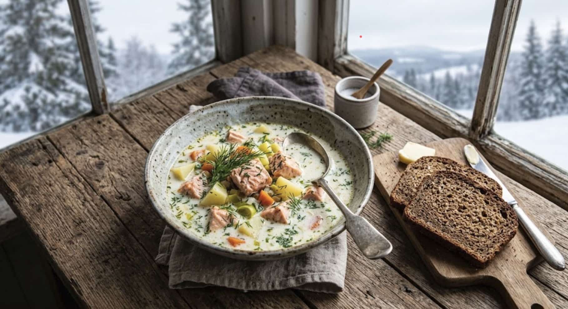Zuppa calda con salmone, specialità tipica tipica della Lapponia